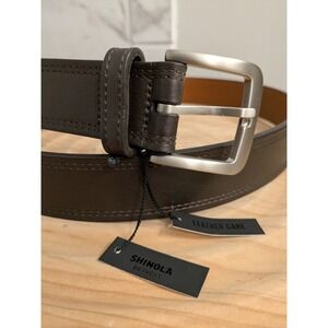 Shinola Detroit Mens Leather Belt Dark Brown Silver Buckle Size 42 Made in USA